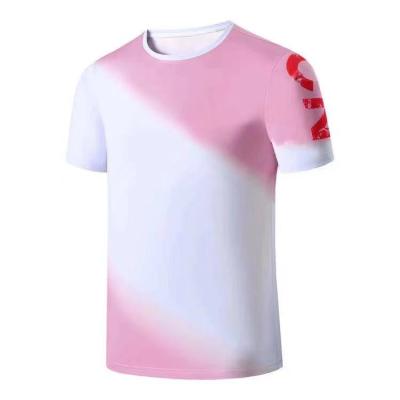 China Breathable 95% Polyester 5% Spandex High Quality Pink With White Color Ice Feeling Cool Material Quick Dry Breathable Sports T-Shirts for sale