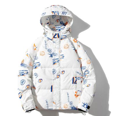 China Windproof Pattern Sublimation Printing Down Jacket For Women In Sheer White Goose Hooded Ladies Down Jacket Patch Manufacturers for sale