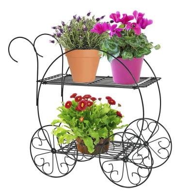 China Multi-scenario Use 2 Row Beautiful Metal Plant Flower Rack Retro Front Porch Flower Pot Display Plant Stand for sale