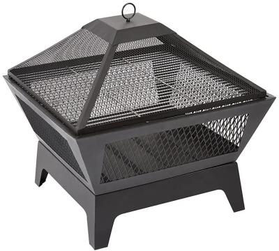 China Easily Assembled Outdoor Steel Fire Pit Black Pit with Mesh Lid - Fire Pit Wood and Charcoal Burner Garden Patio Heater - Grill for sale