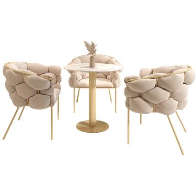 China Cooling Nordic Gold Velvet Stainless Steel Beige Tufted Leg Minimalist Dining Chair Dial Dining Chair for sale