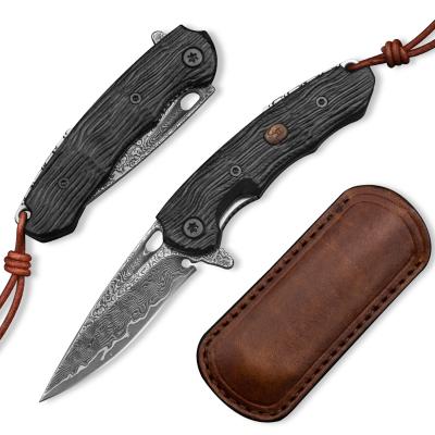 China Damascus Steel Non-variable Blade Ebony Wood Handle Knives for Outdoor Camping Survival Hunting Folding Pocket Knife for sale