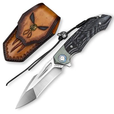 China High Hardness D2 Survival Pocket Folding Knife Non-variable Damascus EDC Outdoor Rise Titanium Steel Knife Folding Steel Knife for sale