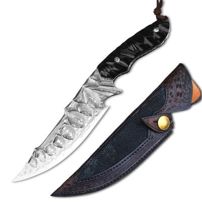 China Full Tang Damascus Steel Fixed Blade Bowie Knives Outdoor Hunting Knife Non-variable Style Mirror With Leather Sheath for sale