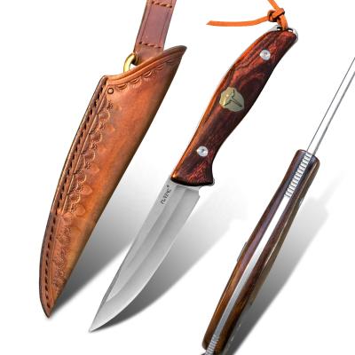 China Tang Survival Outdoor Hunting Full Steel Non-variable Handle Ironwood Fixed Knife And M390 Dive Blade With Leather Sheath for sale