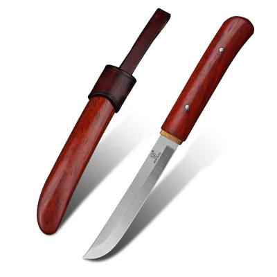 China 14C27N Steel Fixed Blade Outdoor Survival Japanese Handmade Non-variable Rosewood Tactica Bowie Knives With Wood Sheath Samurai Hunting Knife for sale