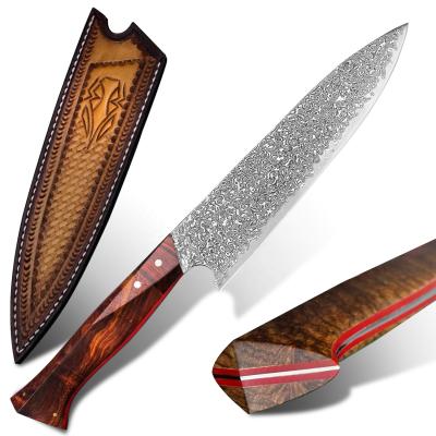 China Japanese Steel Stocked Damascus Kitchen Knife 8in Professional Rosewood Handle Chef's Knife for sale