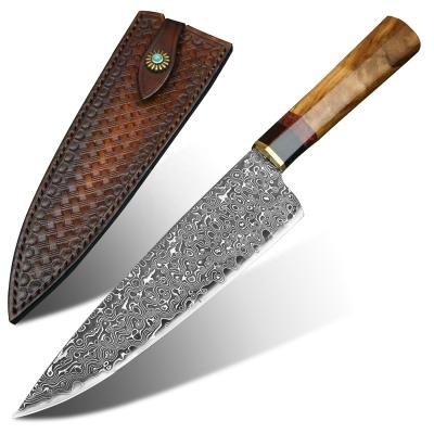 China Handmade Steel Chef Stocked 7.5in Blade Olive Wood Handle Kitchen Damascus Knife for sale