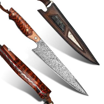 China Well Design 8in Handmade Snakewood Handle Stocked Damascus Steel Japanese Kitchen Chef Knife With Sheath for sale