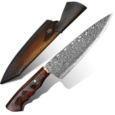 China Japanese Steel Chef Stocked Kitchen Knife 8in Handmade VG10 Rosewood Damascus Handle With Leather Sheath for sale