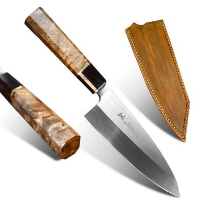 China Burl Wood Handle Japanese Fish Sycamore Sashimi Kitchen Chef Deba Stocked Figure Knife for sale