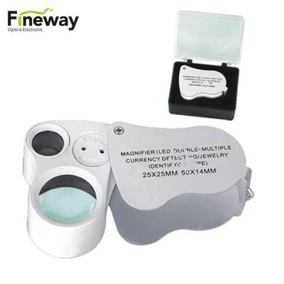 China Mini Pocket Size FW9889A 25X 50X LED Illuminated Currency Detecting Magnifier with UV Light for sale