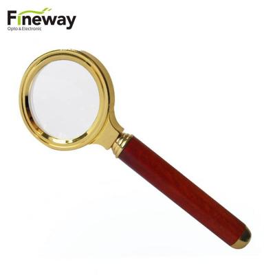 China Protect Eyes High Quality Detachable Zinc Alloy Frame FW-007 Wooden Handle Reading Magnifier 60MM for sale