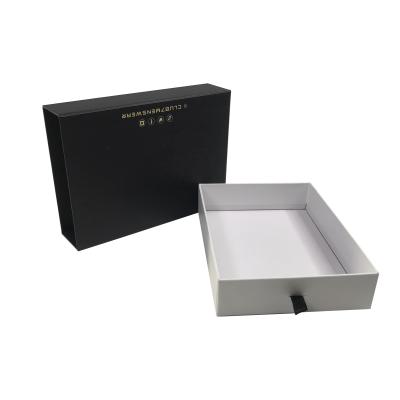 China High Quality White Black Recycled Materials Cardboard Gift Drawer Box With Ribbon Handle Man Clothes Sliding Paper Packaging Boxes for sale