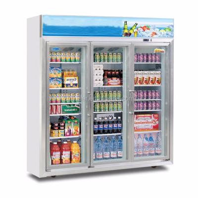 China Industrial Single-temperature Supermarket Frozen Food 3 Glass Door Upright Freezer for sale