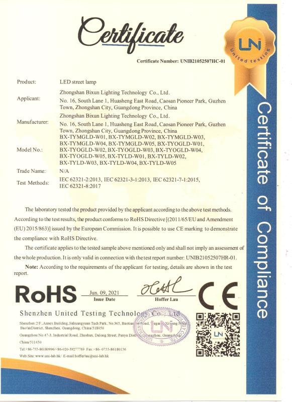 RoHS - Zhongshan Bixun Lighting Technology Co., Ltd.