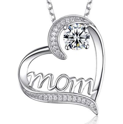 China Travel Agency Hot Sale MOM Heart Shaped Claw Inlaid Zircon Necklace Mother's Day Gift for sale