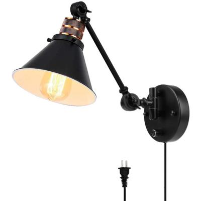 China Industrial Wall Mounted Swing Arm Lighting Fixture Black Vintage Metal Swing Arm Lighting Reading Socket in Wall Sconces Lamp for sale