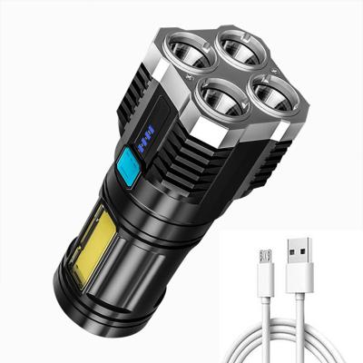 China Convenient Super Bright USB Rechargeable Multifunctional Portable Torch Led 4 Cores Flashlight COB Side Light Suitable For Outdoor Camping for sale