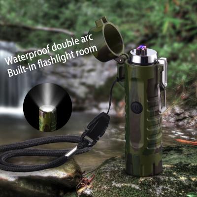 China Outdoor Camping Hiking Windproof Flashlight Waterproof USB Rechargeable Electric Camouflage Arc Lighter Windproof Walking Torch Plasma Camouflage For Outdoor Camping Hiking for sale