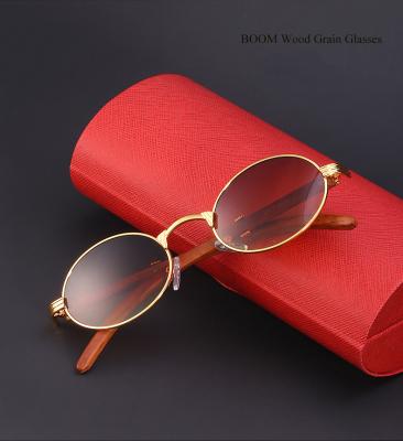 China New Arrival FRIENDS Men Sunglasses Metal Oval Small Oval Wood Grain Color Buffalo Horn Shape Small Oval Round Sun Shades Glasses 2021 Fashionable Sunglasses for sale