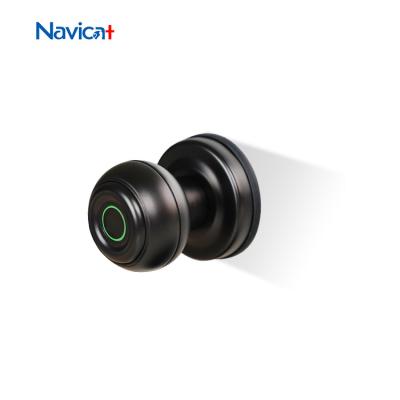 China Cylinder Round Door Knob Smart Lock Tuya App Black Bluetooth Fingerprint Key en venta