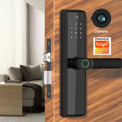 China Innovatief Tuya Smart Door Lock met camera Biometrisch vingerafdruk wachtwoord Voor Houten deuren Te koop