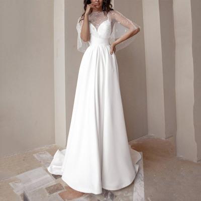 China 2022 Anti-Static Elegant A-Line Wedding Dress Dew Tie Back Sleeveless Pearl Dress for sale