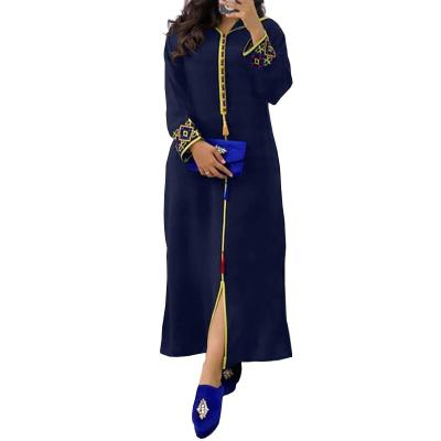 China Elegant open tassel Front Abaya Kimono Muslim Dress Embroidery Modest Fashion Women Islamic Clothing Long Robe Gown Anti-wrinkle long for sale