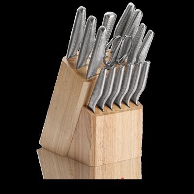 China Sustainable Germany Stainless Steel Kitchen 16 Pieces Of Knife Block Knives Set With Knife Sharpener for sale