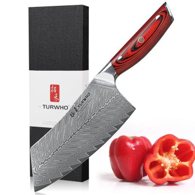 China Viable Japanese Kitchen Knives Damascus VG10 Blade Cleaver Knife With Handle G10 Red for sale