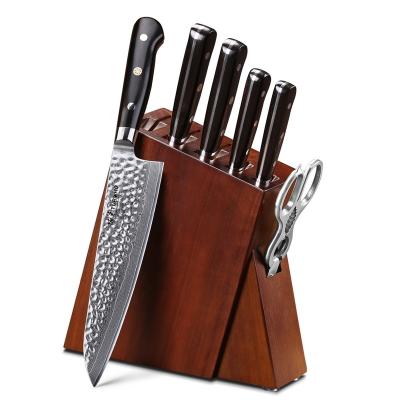 China Sustainable New Design 6 Piece Damascus Steel Kitchen Knife Set With Block for sale