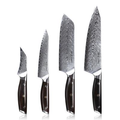 China 4 Piece Professional Viable Damascus Steel Kitchen Knife Set With Ebony Wood Handle for sale