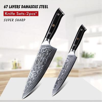 China Wholesale Viable 2 Piece Damascus Steel Kitchen Knife Set With Handle The Group Of Ten for sale