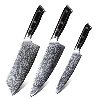 China 3 Piece Durable Damascus Steel Kitchen Knife Set With Handle Group Of Ten for sale