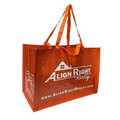 China Custom Reusable Grocery Bag 140gsm Eco Friendly Handled Shopping PP Woven Bag Washable for sale