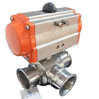 China General Sanitary 3 Way Stainless Steel Tri Flange Penumatic Ball Valve Factory Sale Directly for sale