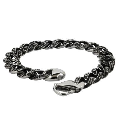 China Retro Ethnic Men Bossy Vintage Cuban Chain Carved Stainless Steel Bracelet for sale