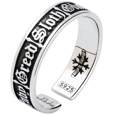 China Religious Black and White Embossed English Sterling Silver Rings Open Punk Rings for Men for sale