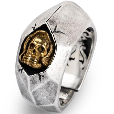 China Silver Vintage Split Skull Rings For Man Vintage Sterling Silver Fashion Jewelry Hip Pop Punk Mygrillz for sale