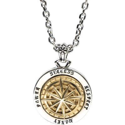 China Hiphop Two Color Round Stainless Steel Compass Rotating Pendant Necklace Men's Hip Hop Punk for sale