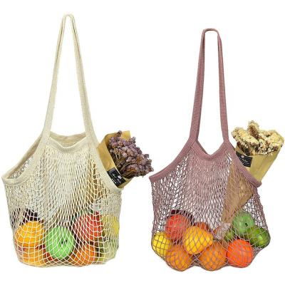 China Folding Fruit Vegetable Tote Bags Portable Grocery Washable Cotton Reusable Handbag Mesh Net String Organic Organizer Short Handle for sale