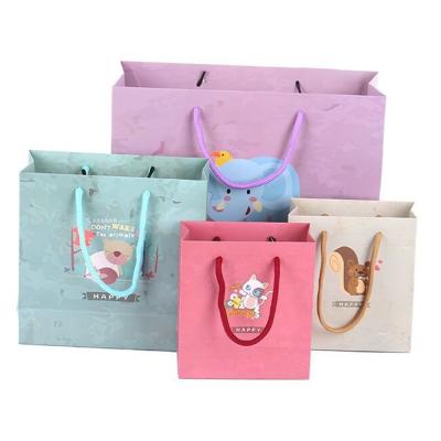 China Recyclable Cute Animals Kraft Paper Bag Gift Packing Bagswith Handles for Shop Clothes Wedding Christmas Party Supplies Handbags for sale