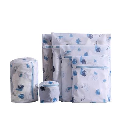 China Japan Style Leaf Eco-friendly Laundry Bags Hotel Home Travel Cloth Mesh Bra Underwear Bag Laundry Reusable Wash Organza Bags for sale