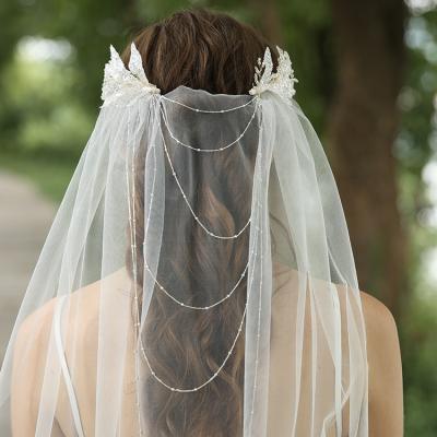 China Lace Edge Bridal Wedding Veils Ivory Leaf Shape Bridal Headpiece Accessories Handmade Custom Wedding Veils For Women for sale