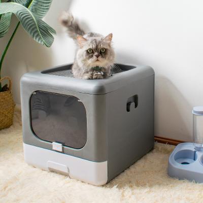 China Cat Litter Box Portable Large Foldable Sustainable Enclosed Cat Litter Box With Garbage Scooper Pet Toilet Chamber for sale