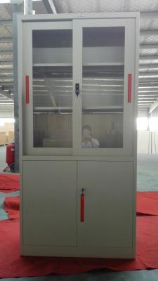 China Glass/steel door swing open steel cupboard cabinet Knocked down structure/white/grey color/cam lock for sale