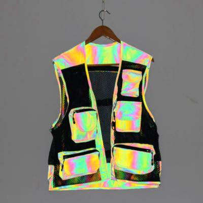 China Newest Style Wide Leg Vest Pockets Sleeveless Passionate Clothing Colorful Mesh-Dotted Reflective Vest QUICK DRY Deep Zippers Vest for sale