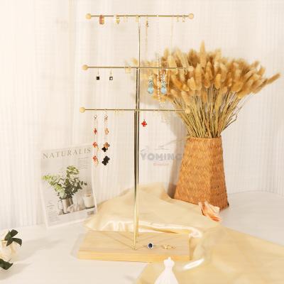 China Metal&Marble/Metal&Wood Fashion Metal&Wood Jewelry Stand Necklace Bracelet Earring Display Stand With Wooden Low Marble Base for sale