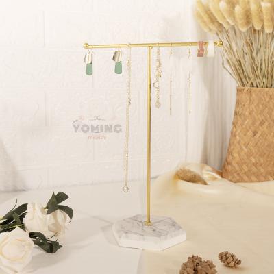 China Earing Rack / Restaurant / Hotel Decoration Jewelry Product Display Rack Ring Earring Bracelet Necklace T-Shaped Jewelry Display Home Props With Marble Base for sale